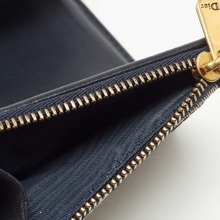 Pre Owned Dior Blue Oblique Canvas Saddle Card Holder