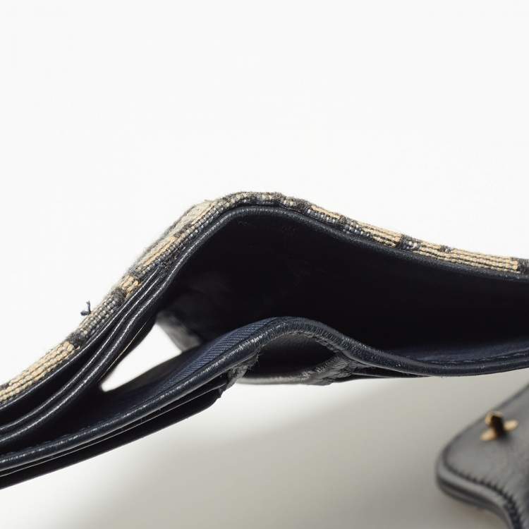 Pre Owned Dior Blue Oblique Canvas Saddle Card Holder