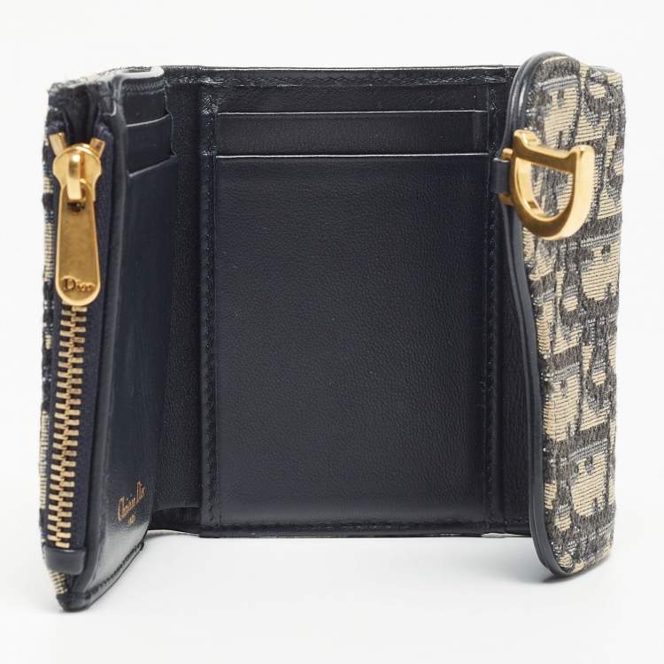 Pre Owned Dior Blue Oblique Canvas Saddle Card Holder