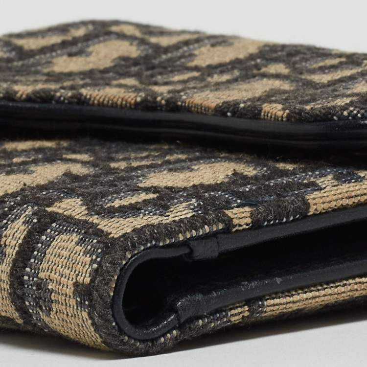 Pre Owned Dior Blue Oblique Canvas Saddle Card Holder
