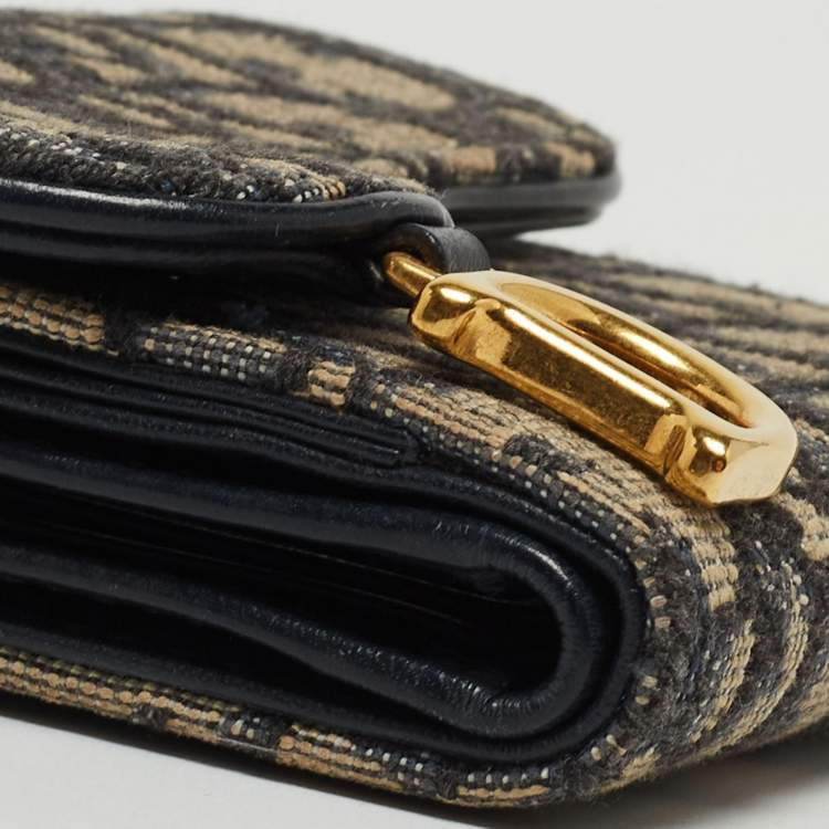 Pre Owned Dior Blue Oblique Canvas Saddle Card Holder