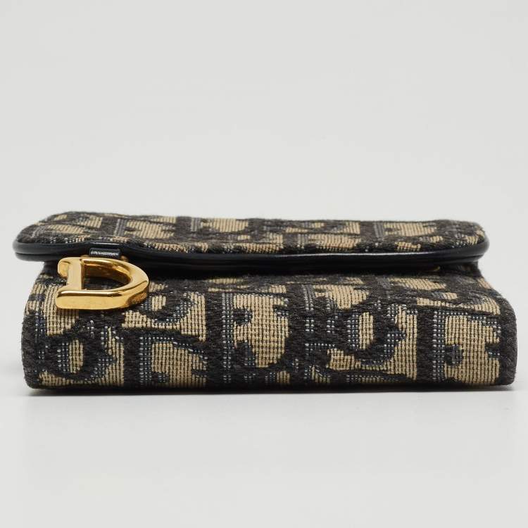 Pre Owned Dior Blue Oblique Canvas Saddle Card Holder