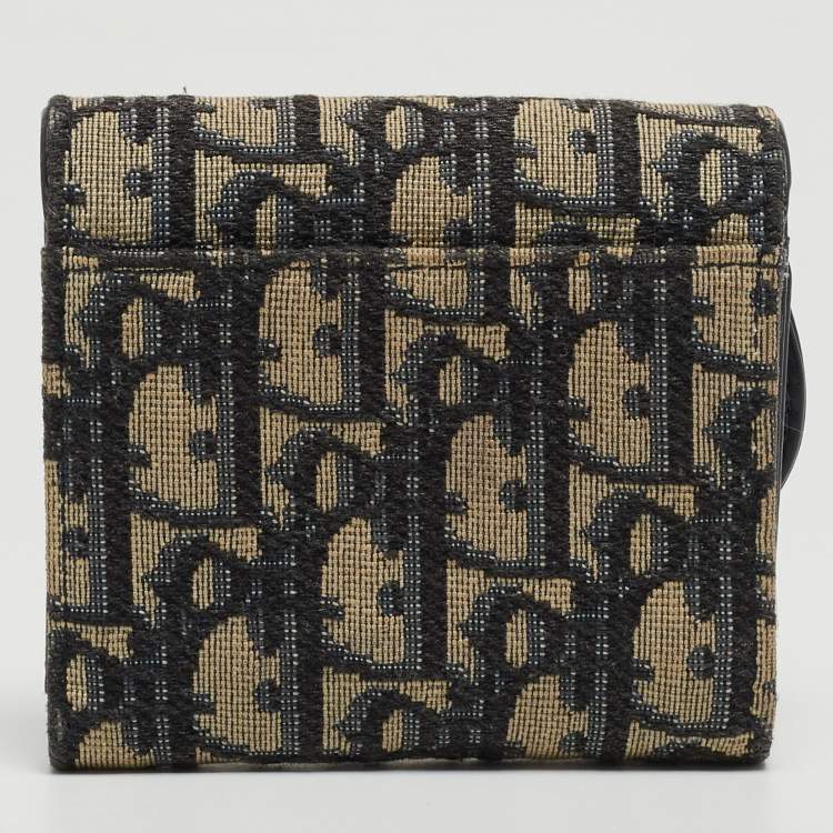 Pre Owned Dior Blue Oblique Canvas Saddle Card Holder