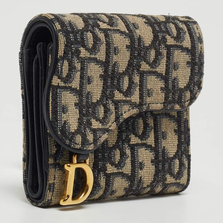 Pre Owned Dior Blue Oblique Canvas Saddle Card Holder