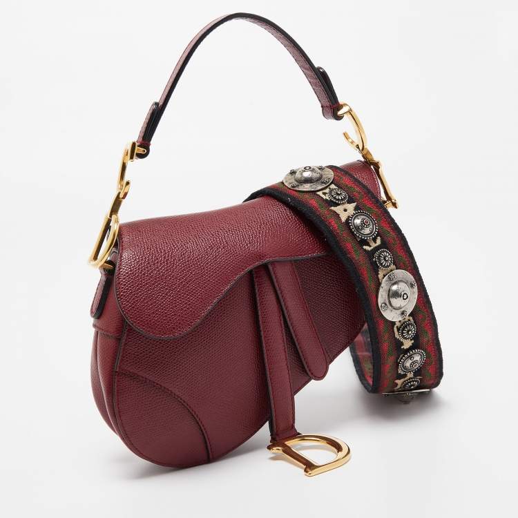 Pre Owned Dior Red Leather Mini Saddle Bag