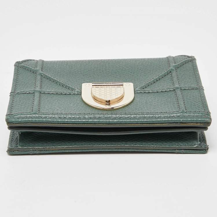 Pre Owned Dior Green Leather Diorama Trifold Wallet