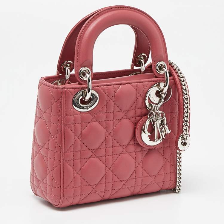 Pre Owned Dior Pink Cannage Leather Mini Lady Dior Tote