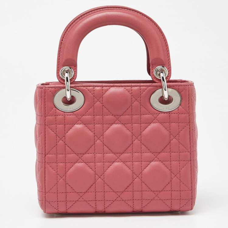 Pre Owned Dior Pink Cannage Leather Mini Lady Dior Tote