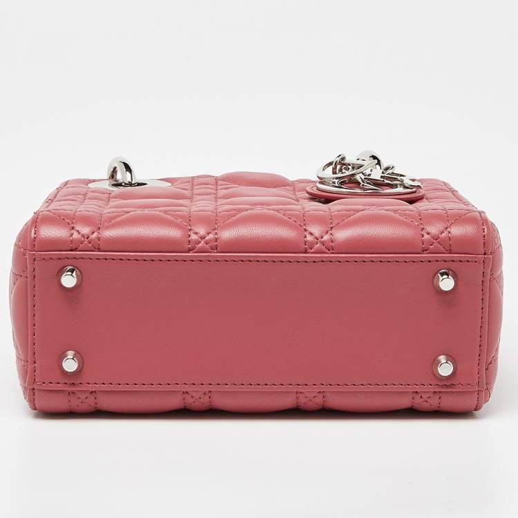 Pre Owned Dior Pink Cannage Leather Mini Lady Dior Tote
