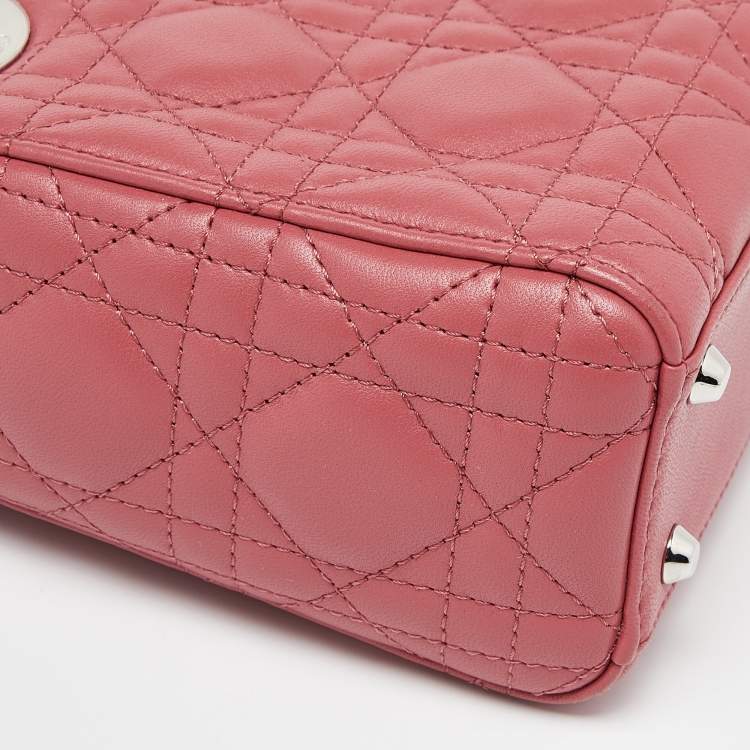 Pre Owned Dior Pink Cannage Leather Mini Lady Dior Tote