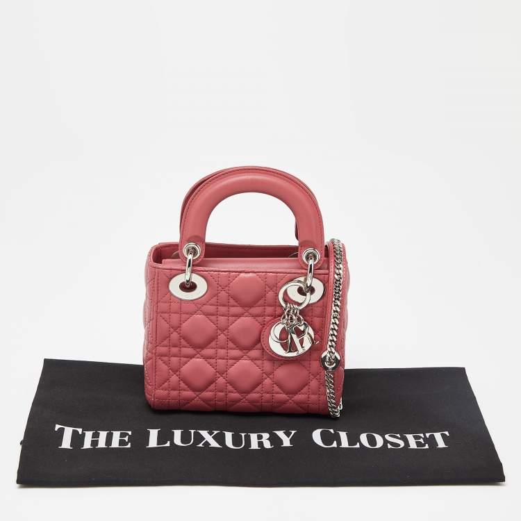 Pre Owned Dior Pink Cannage Leather Mini Lady Dior Tote