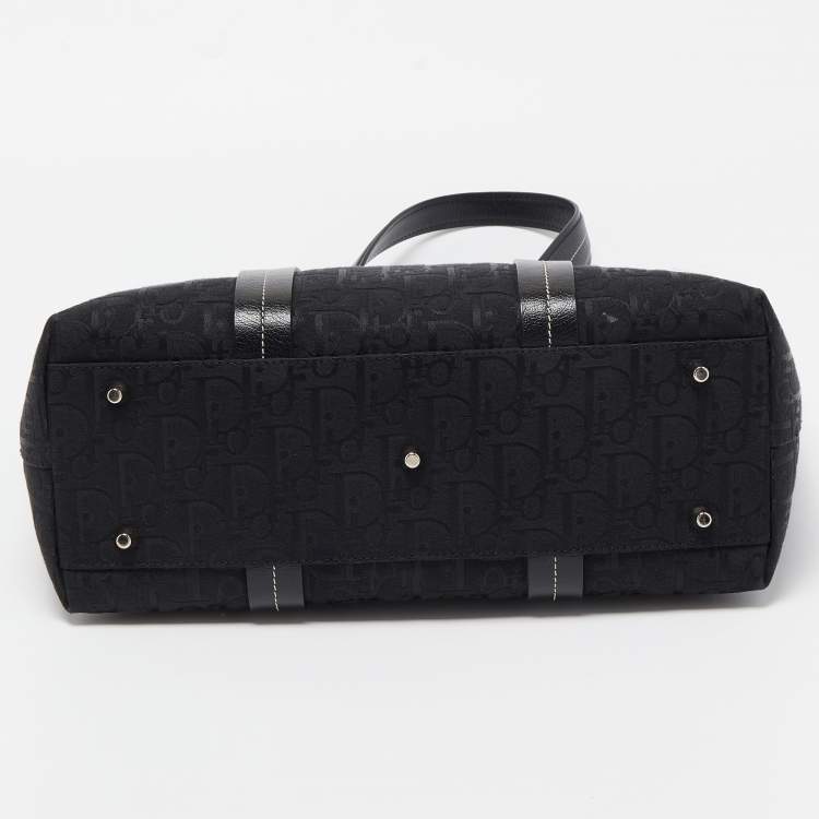 Pre Owned Dior Black Diorissimo Canvas Embroidered Flowers Large Tote 