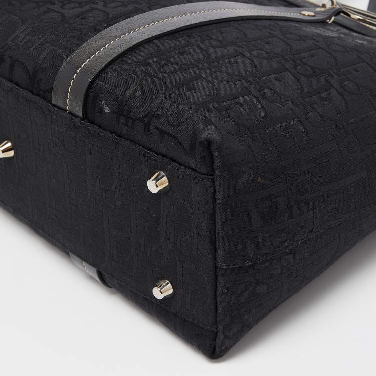 Pre Owned Dior Black Diorissimo Canvas Embroidered Flowers Large Tote 