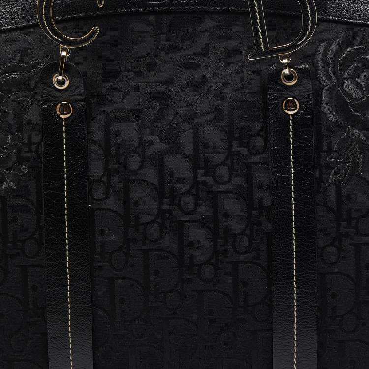 Pre Owned Dior Black Diorissimo Canvas Embroidered Flowers Large Tote 