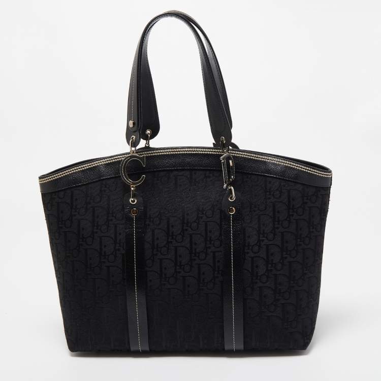 Pre Owned Dior Black Diorissimo Canvas Embroidered Flowers Large Tote 