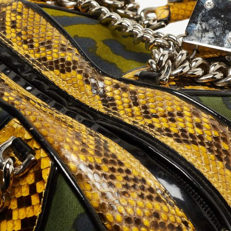 Pre Owned Dior Multicolor Animal Print Canvas And Python Gambler Dice Bowling Bag