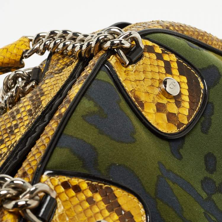 Pre Owned Dior Multicolor Animal Print Canvas And Python Gambler Dice Bowling Bag