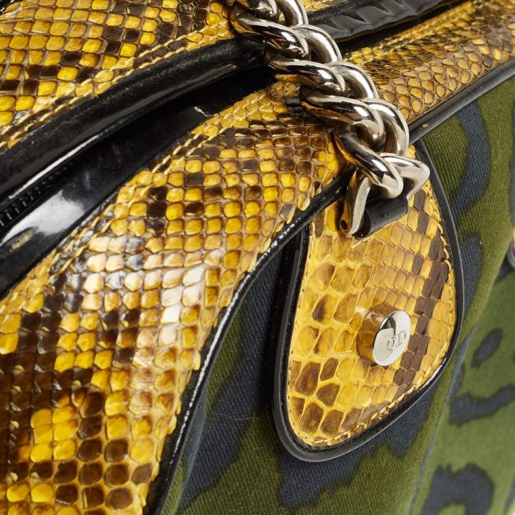Pre Owned Dior Multicolor Animal Print Canvas And Python Gambler Dice Bowling Bag