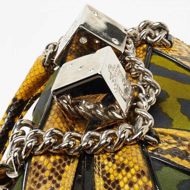 Pre Owned Dior Multicolor Animal Print Canvas And Python Gambler Dice Bowling Bag