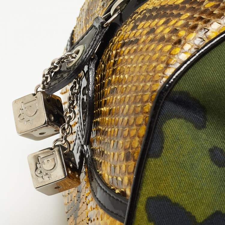 Pre Owned Dior Multicolor Animal Print Canvas And Python Gambler Dice Bowling Bag
