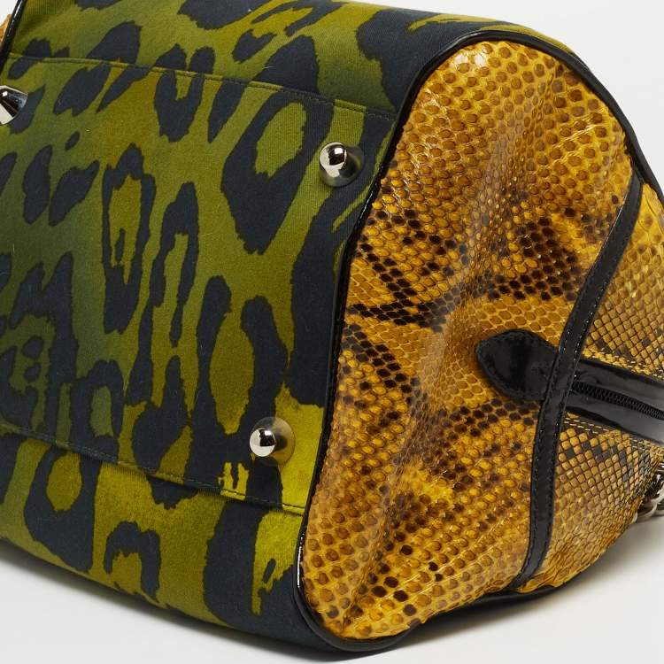 Pre Owned Dior Multicolor Animal Print Canvas And Python Gambler Dice Bowling Bag