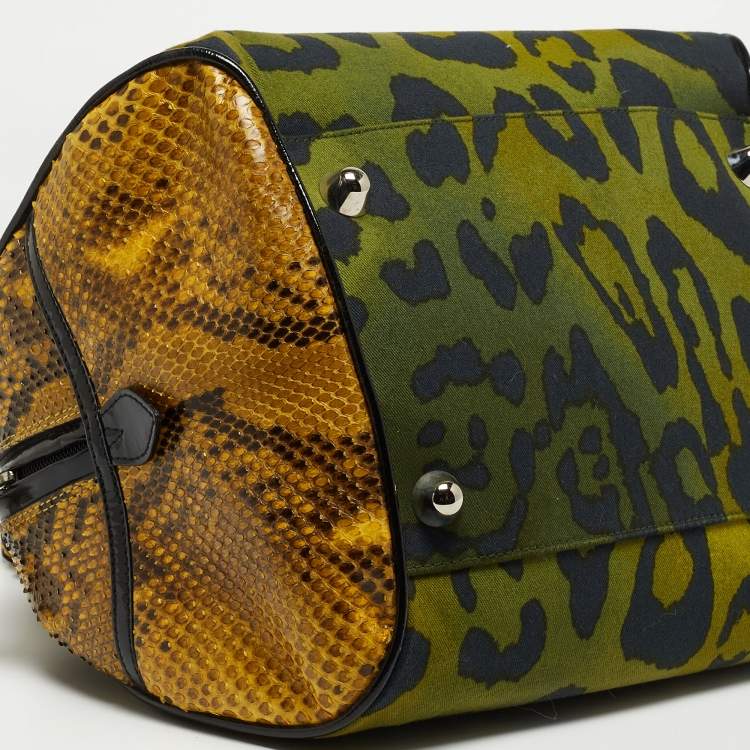 Pre Owned Dior Multicolor Animal Print Canvas And Python Gambler Dice Bowling Bag