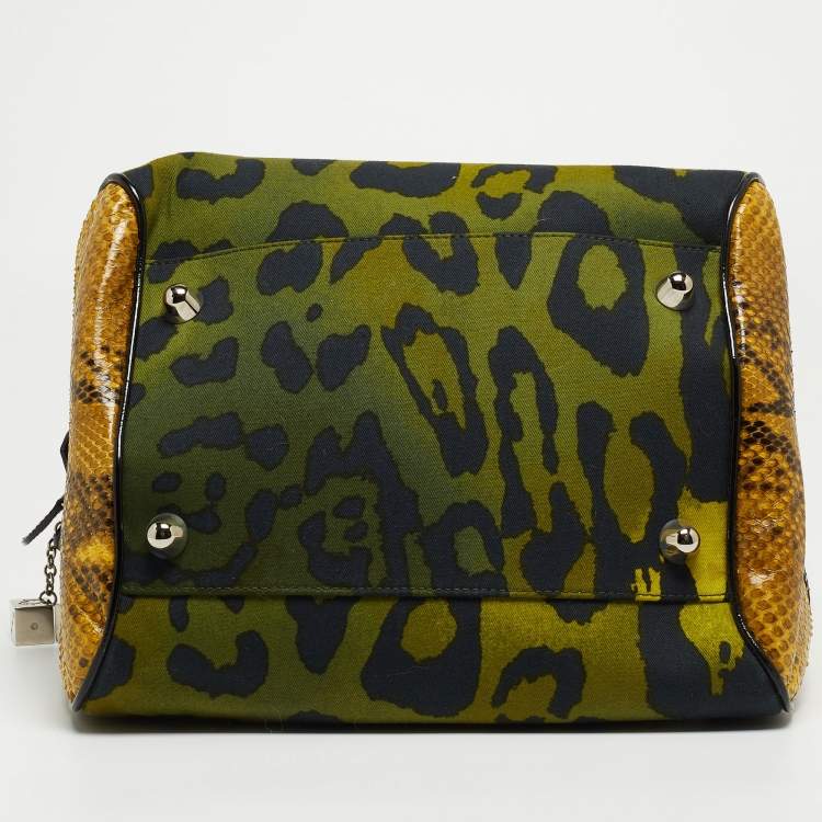 Pre Owned Dior Multicolor Animal Print Canvas And Python Gambler Dice Bowling Bag
