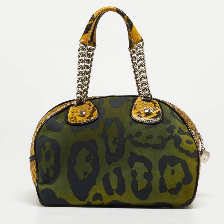 Pre Owned Dior Multicolor Animal Print Canvas And Python Gambler Dice Bowling Bag