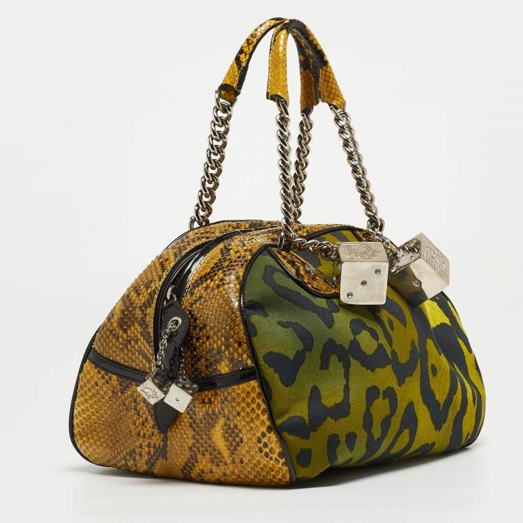 Pre Owned Dior Multicolor Animal Print Canvas And Python Gambler Dice Bowling Bag