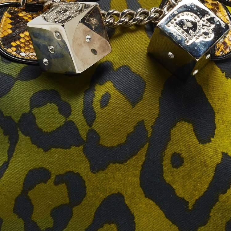 Pre Owned Dior Multicolor Animal Print Canvas And Python Gambler Dice Bowling Bag