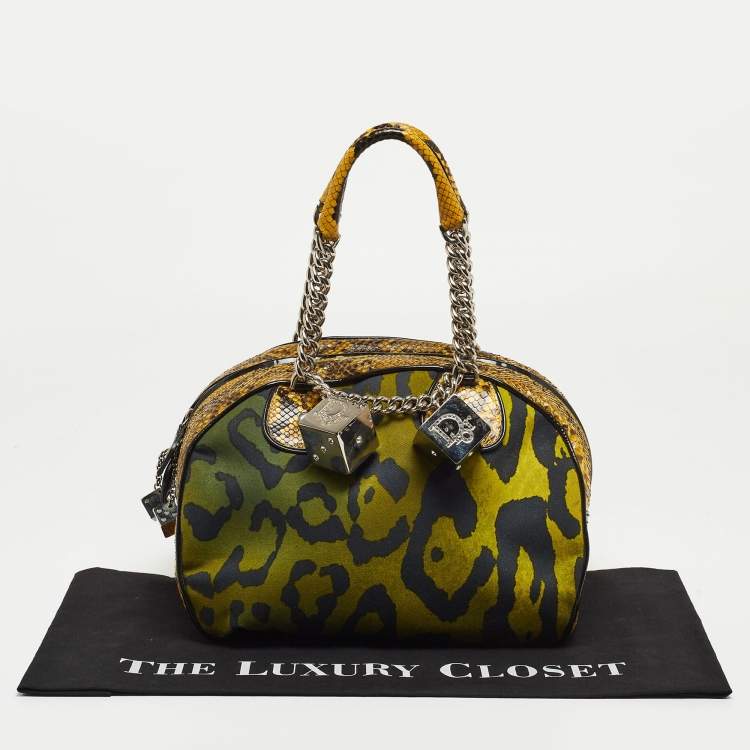 Pre Owned Dior Multicolor Animal Print Canvas And Python Gambler Dice Bowling Bag