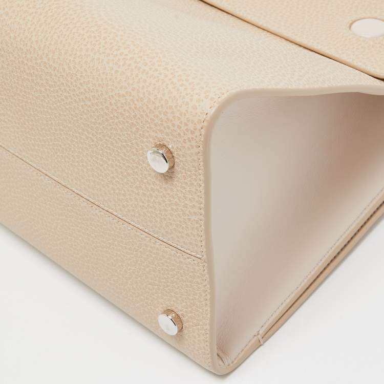 Pre Owned Dior Two Tone Beige Leather Large Diorever Top Handle Bag