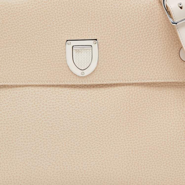 Pre Owned Dior Two Tone Beige Leather Large Diorever Top Handle Bag