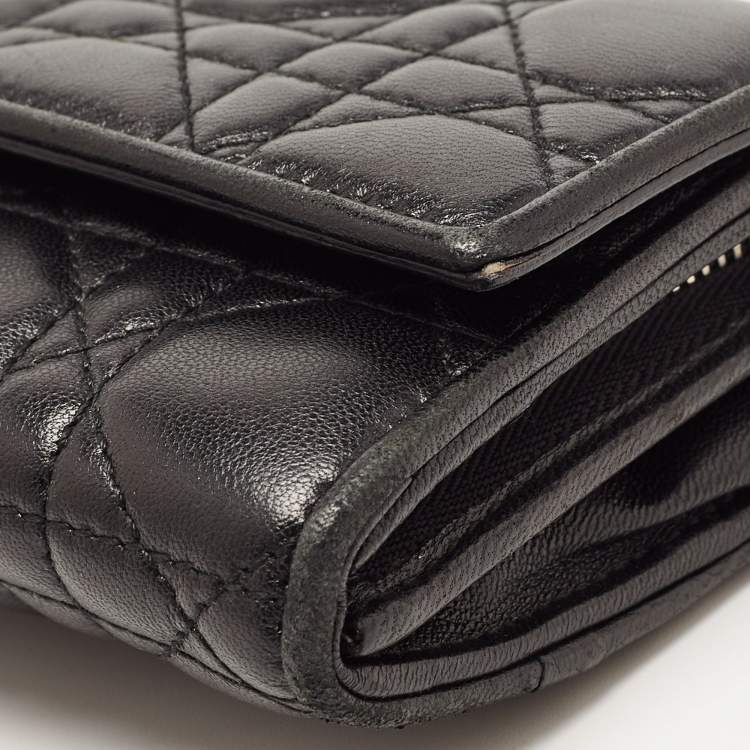 Pre Owned Dior Black Cannage Leather Lady Dior Wallet on Chain