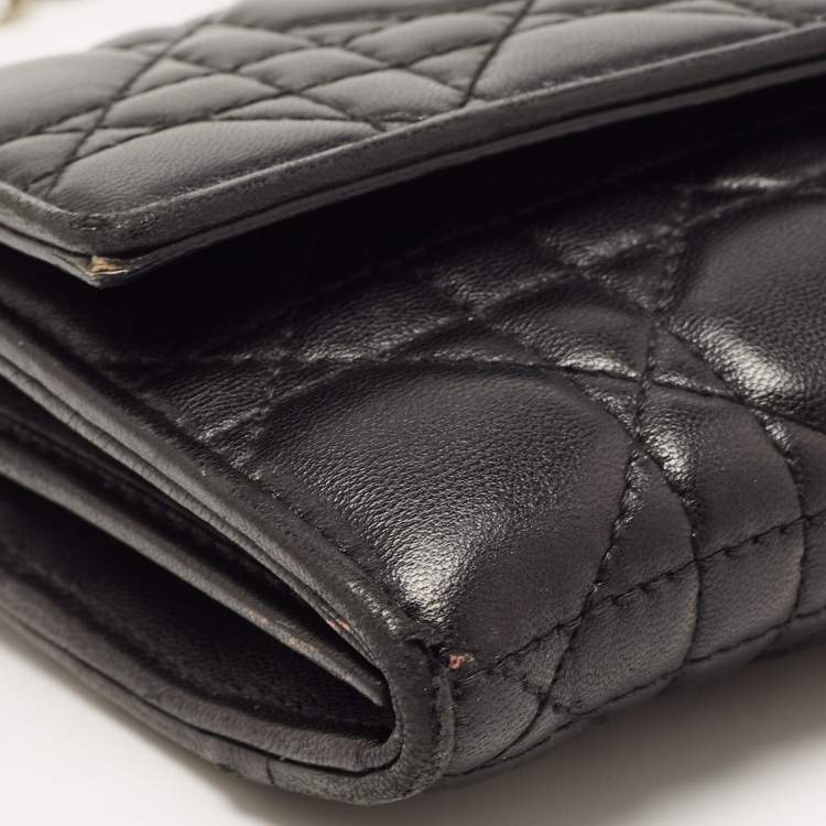 Pre Owned Dior Black Cannage Leather Lady Dior Wallet on Chain