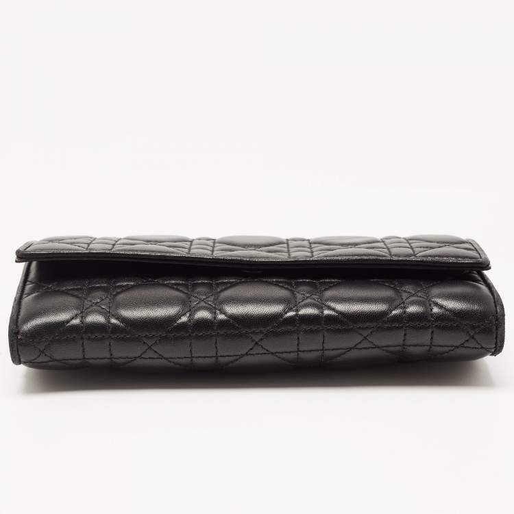 Pre Owned Dior Black Cannage Leather Lady Dior Wallet on Chain