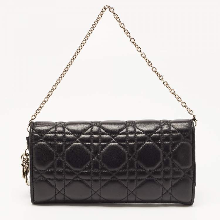 Pre Owned Dior Black Cannage Leather Lady Dior Wallet on Chain