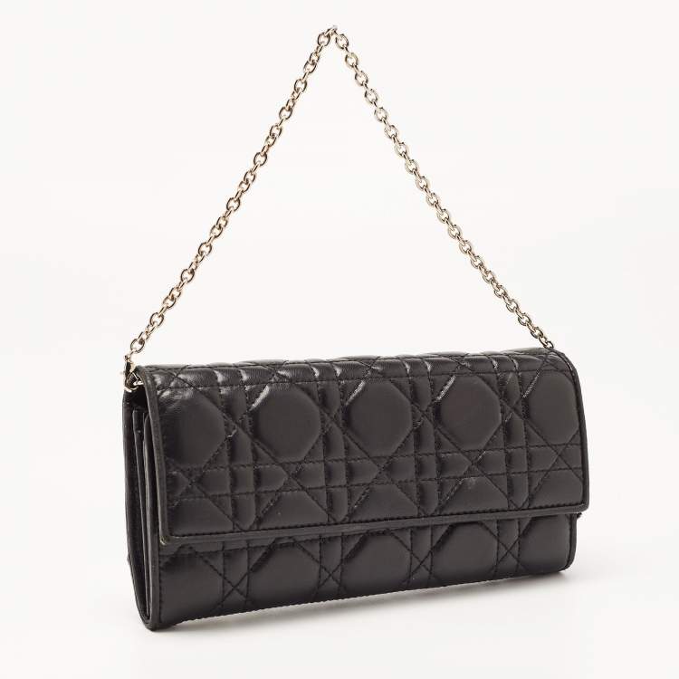 Pre Owned Dior Black Cannage Leather Lady Dior Wallet on Chain