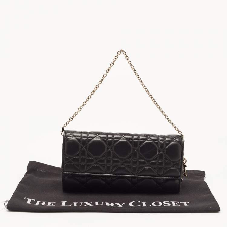 Pre Owned Dior Black Cannage Leather Lady Dior Wallet on Chain