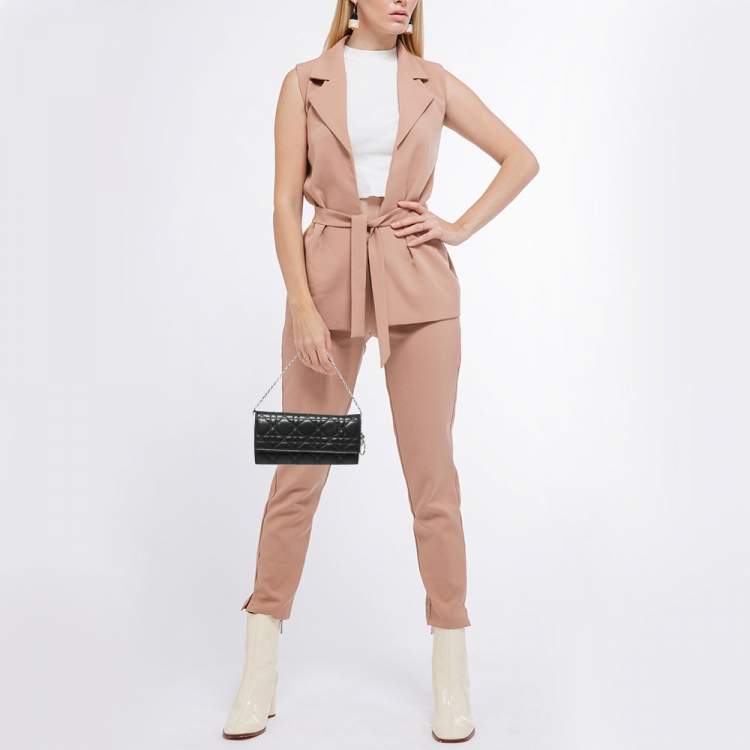 Pre Owned Dior Black Cannage Leather Lady Dior Wallet on Chain