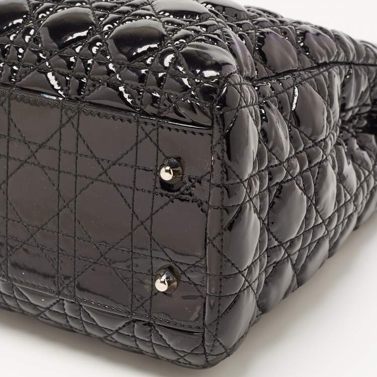 Pre Owned Dior Black Cannage Patent Leather Large Soft Lady Dior Shopper Tote