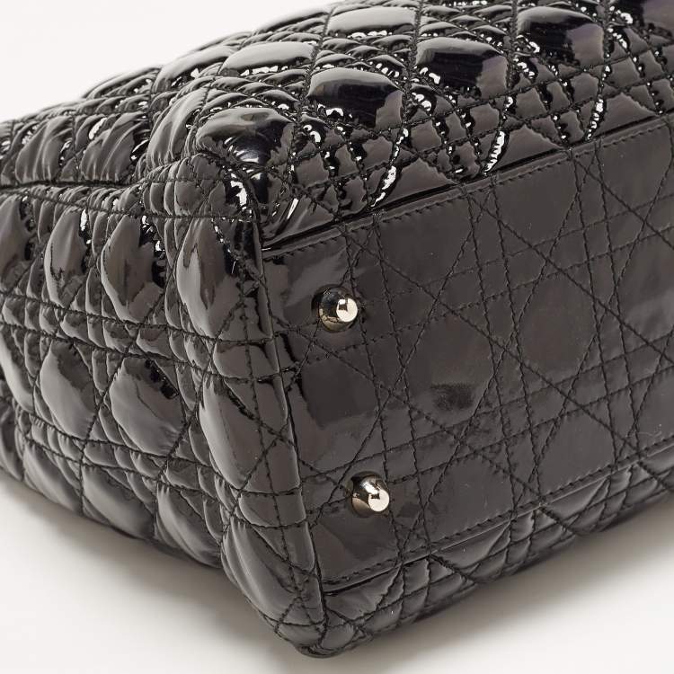 Pre Owned Dior Black Cannage Patent Leather Large Soft Lady Dior Shopper Tote