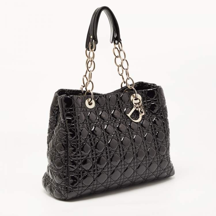 Pre Owned Dior Black Cannage Patent Leather Large Soft Lady Dior Shopper Tote