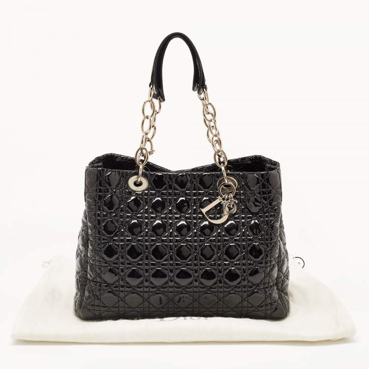 Pre Owned Dior Black Cannage Patent Leather Large Soft Lady Dior Shopper Tote