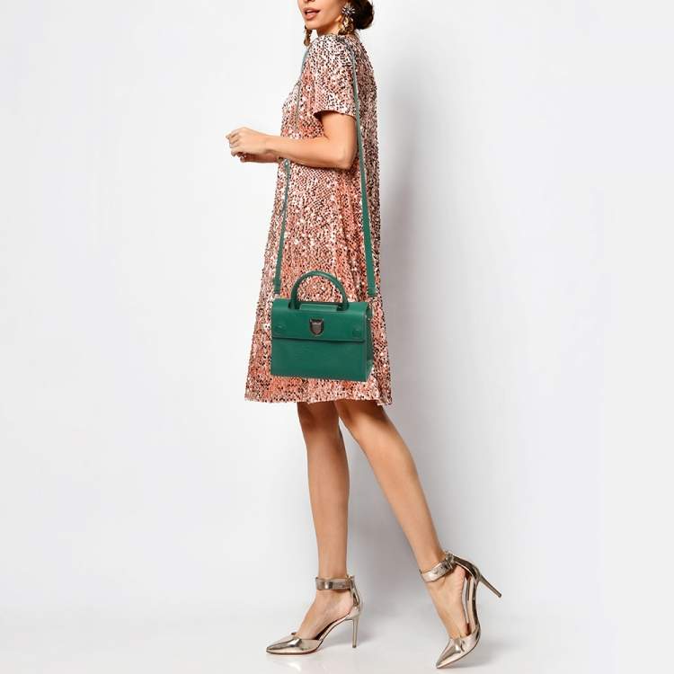 Pre Owned Dior Green Leather Mini Diorever Top Handle Bag