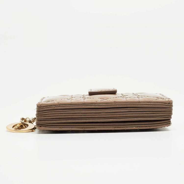Pre Owned Dior Grey Cannage Patent Leather Lady Dior 5 Gusset Card Holder