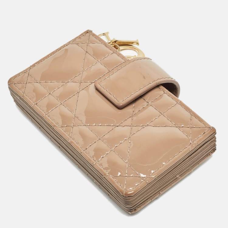 Pre Owned Dior Grey Cannage Patent Leather Lady Dior 5 Gusset Card Holder
