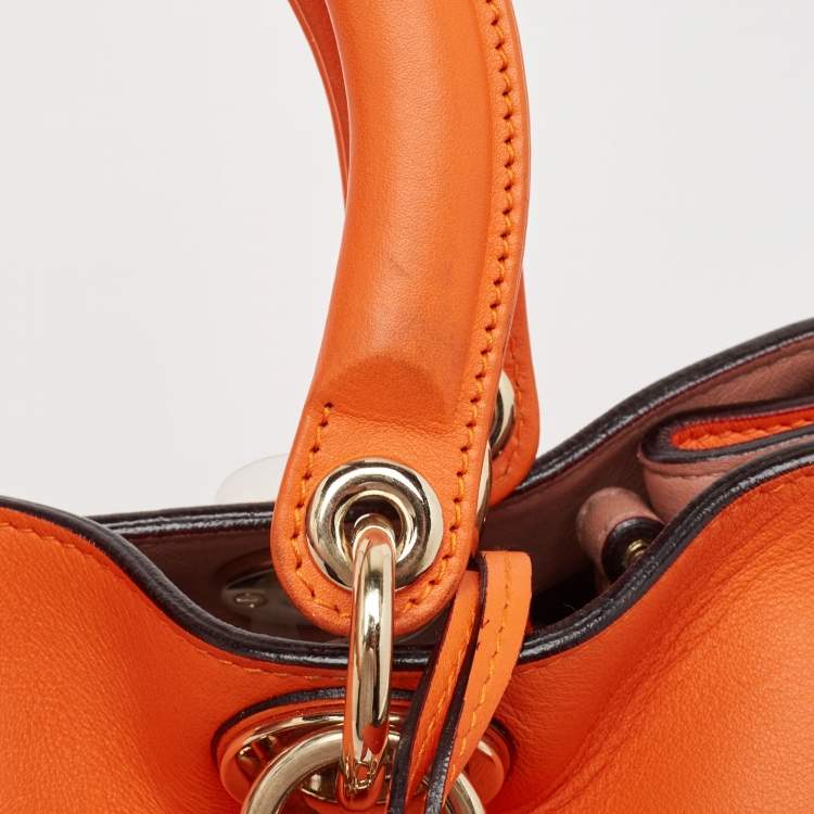 Pre Owned Dior Orange Leather Medium Diorissimo Shopper Tote