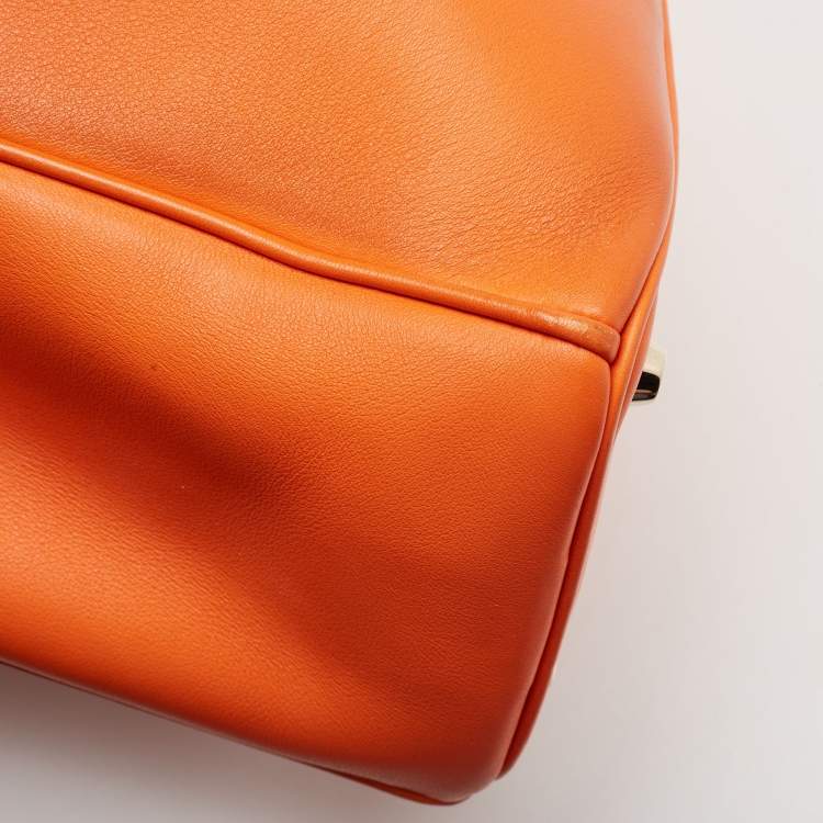 Pre Owned Dior Orange Leather Medium Diorissimo Shopper Tote