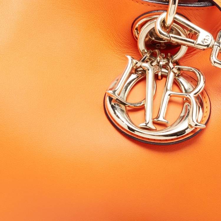 Pre Owned Dior Orange Leather Medium Diorissimo Shopper Tote